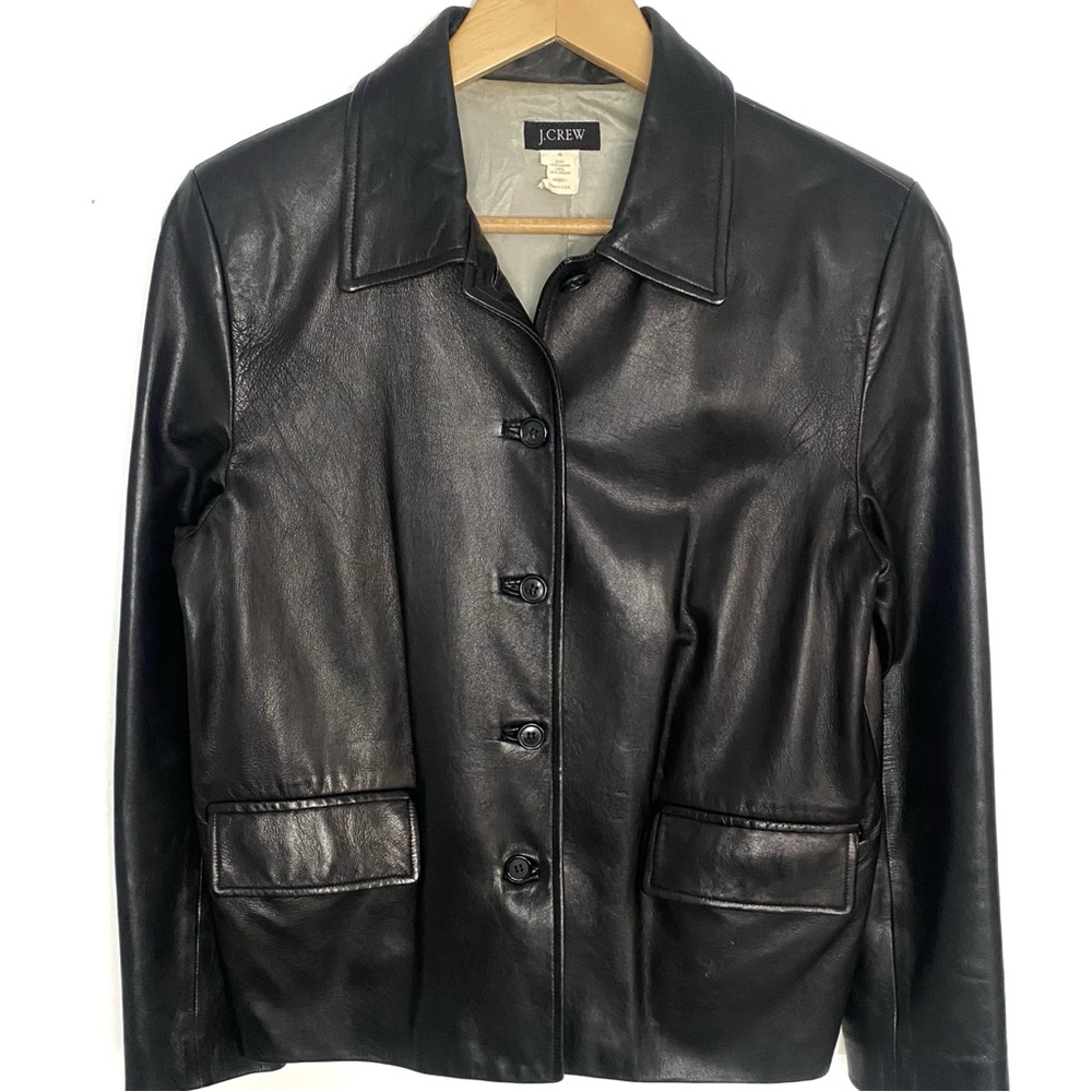 Vintage J.Crew Women’s Black Button Front Genuine Leather Jacket Made In USA M - Picture 3 of 9